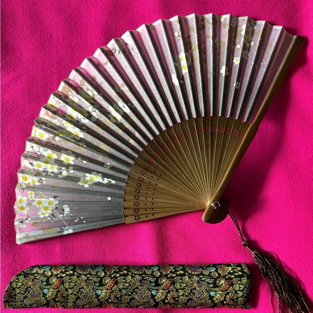 Elegant Floral Hand Fan with Case
